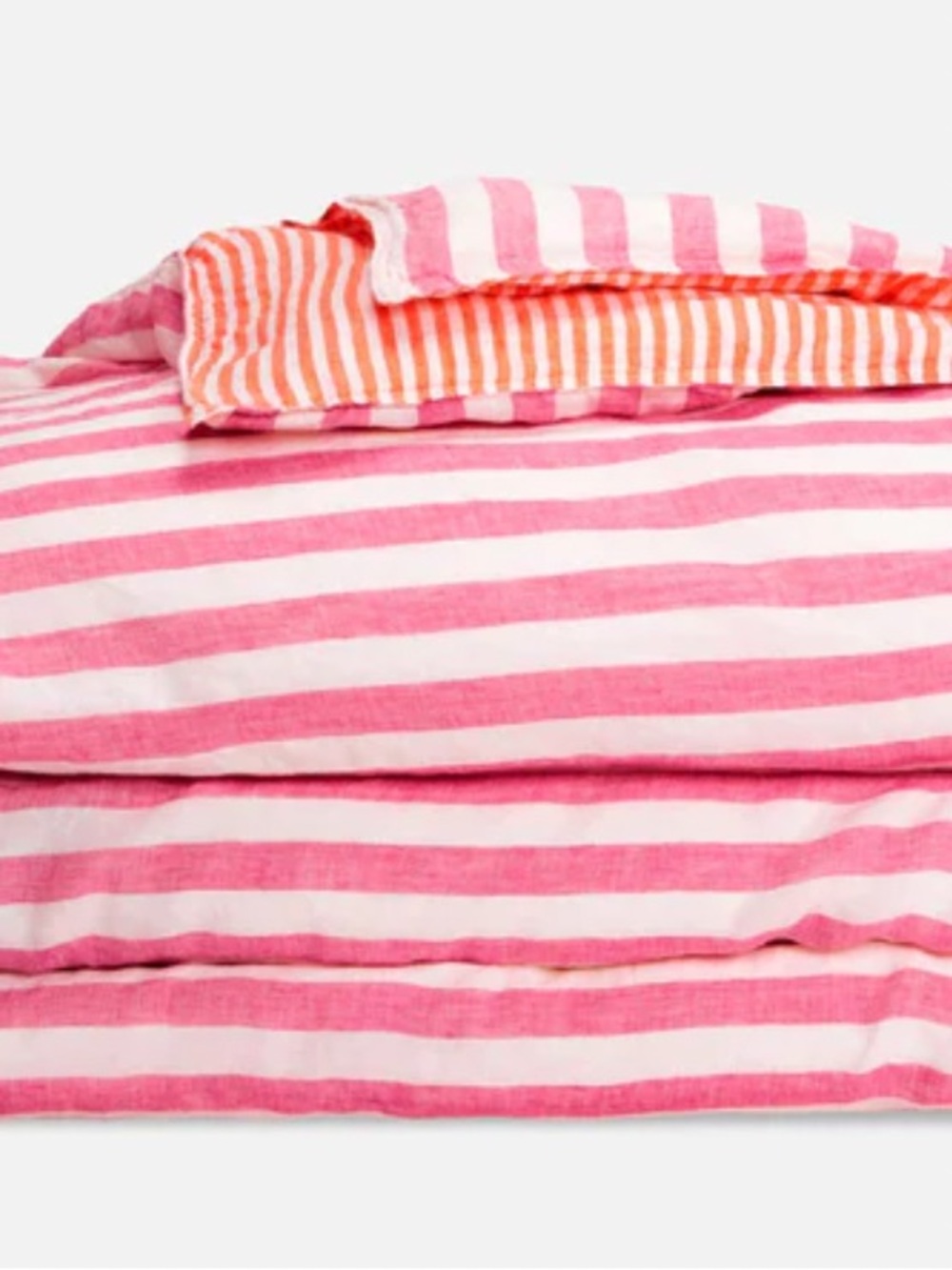 EUC Brooklinen Tangerine Fuchsia Striped Linen Duvet Cover